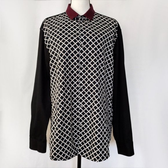 Moderno Black and White Grid Print Casual Button Down Shirt - Picture 1 of 11